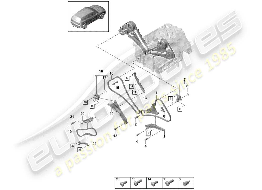 porsche cayenne e3 (2018) timing chain part diagram