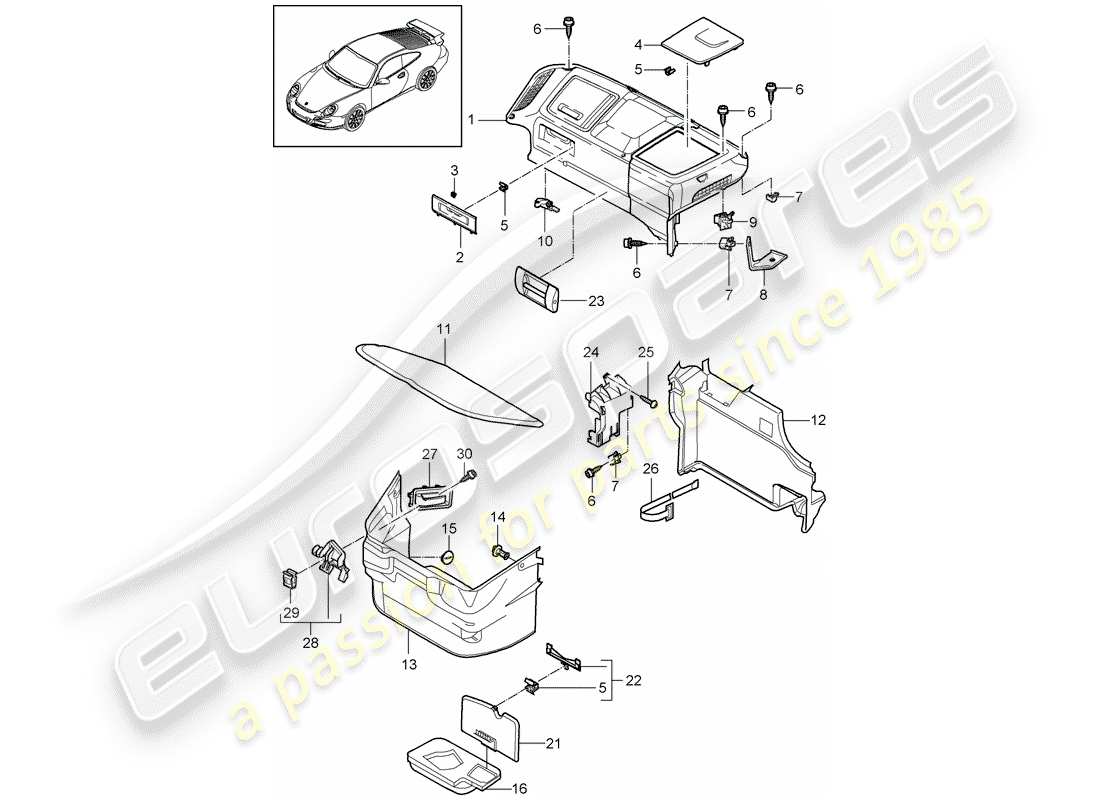 porsche 997 gt3 (2007) luggage compartment part diagram