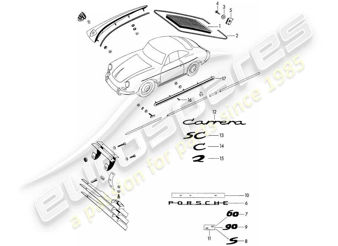 porsche 356b/356c (1961) decorative fittings - - parts not listed - see group - 8/10/00 part diagram