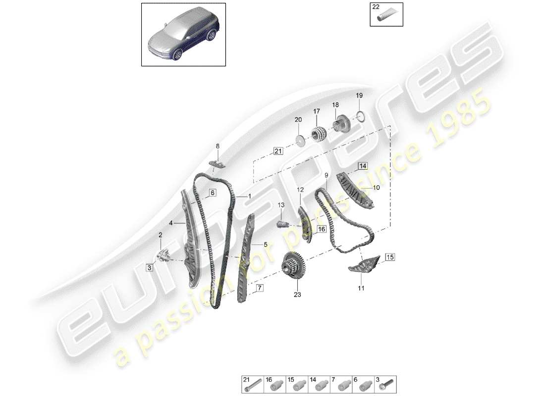 porsche cayenne e3 (2020) timing chain part diagram