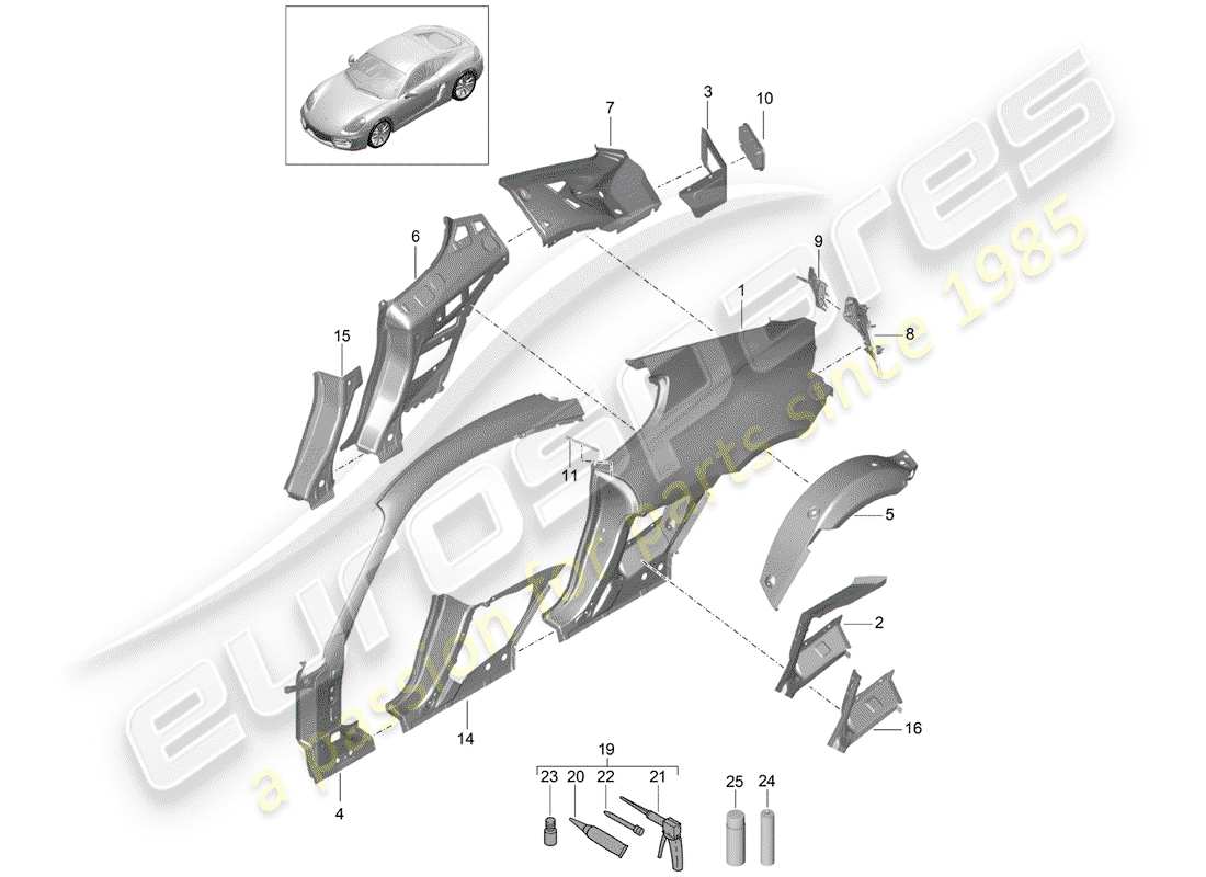 porsche cayman 981 (2016) side panel part diagram