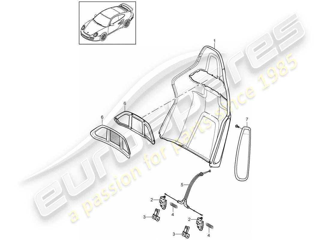 porsche 911 t/gt2rs (2013) backrest shell part diagram