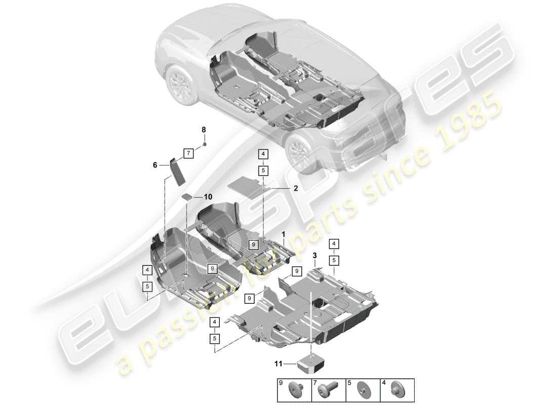 porsche cayenne e3 (2020) floor cover part diagram