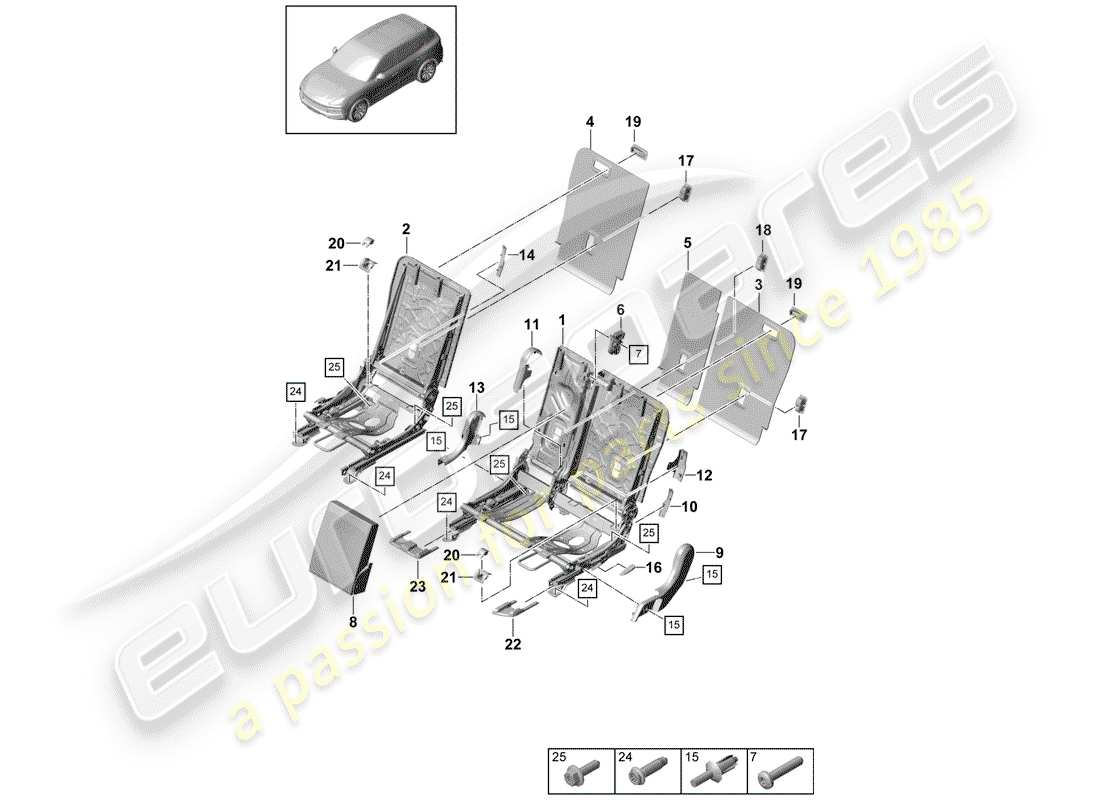 porsche cayenne e3 (2020) back seat backrest part diagram