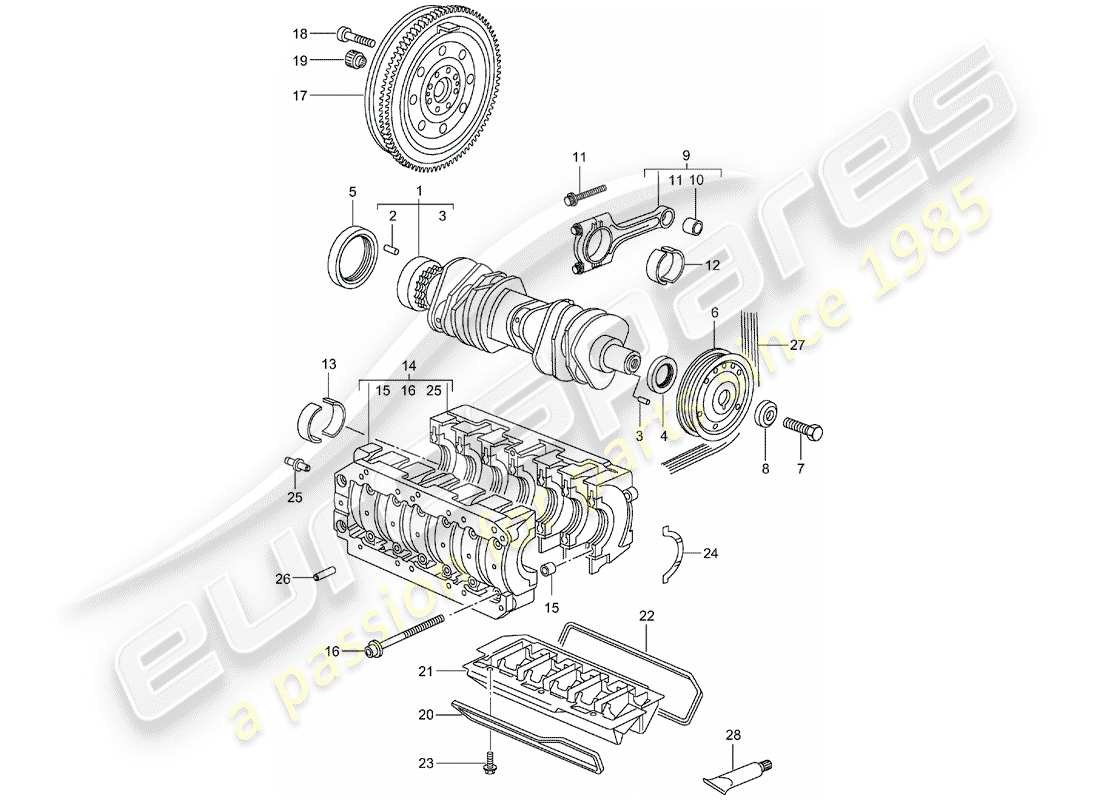 porsche boxster 986 (2001) crankshaft part diagram