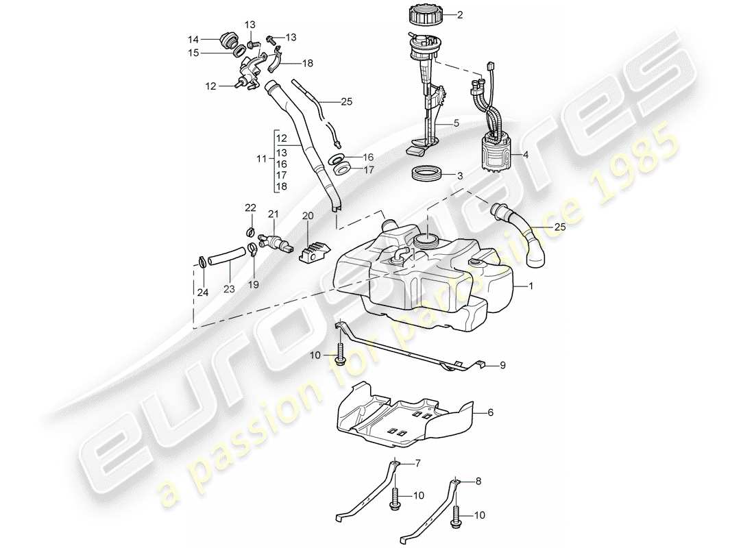 porsche boxster 986 (2001) fuel tank part diagram