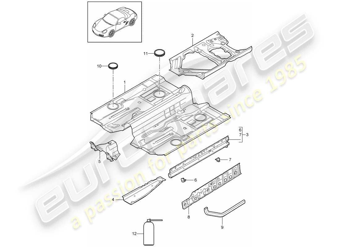 porsche boxster 987 (2009) floor part diagram