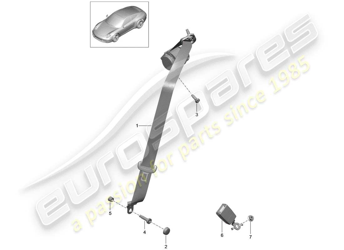 porsche 991 (2012) three-point seat belt part diagram