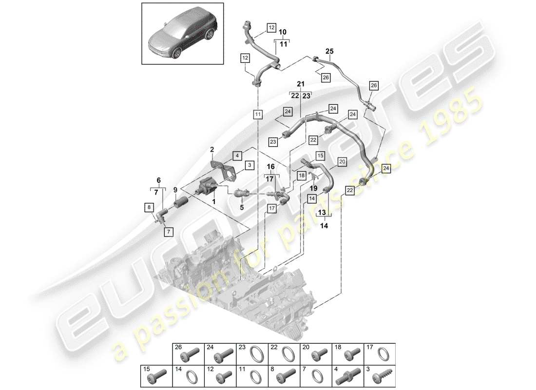 porsche cayenne e3 (2020) water cooling part diagram