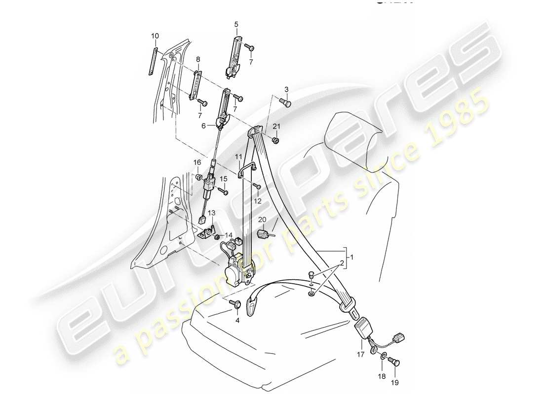 porsche cayenne (2006) three-point seat belt part diagram