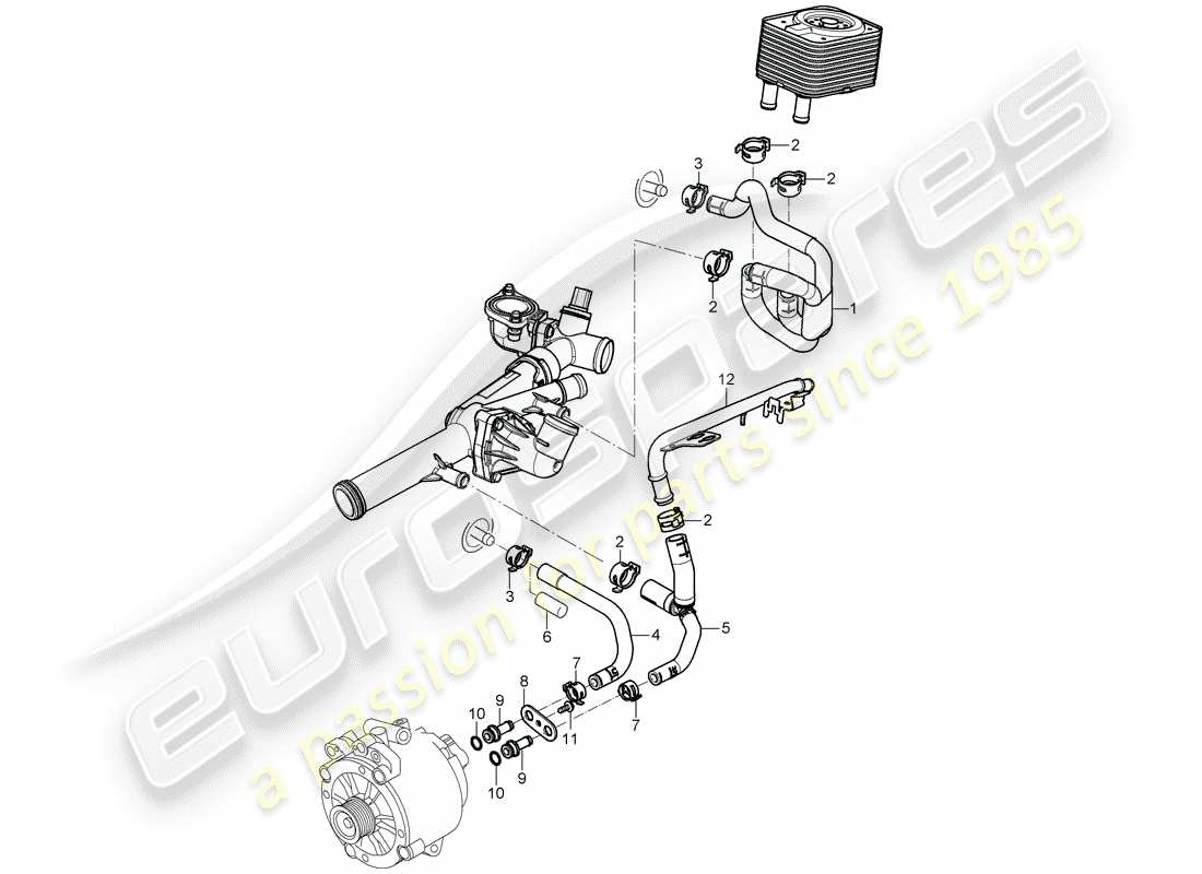 porsche cayenne (2009) water cooling 2 part diagram