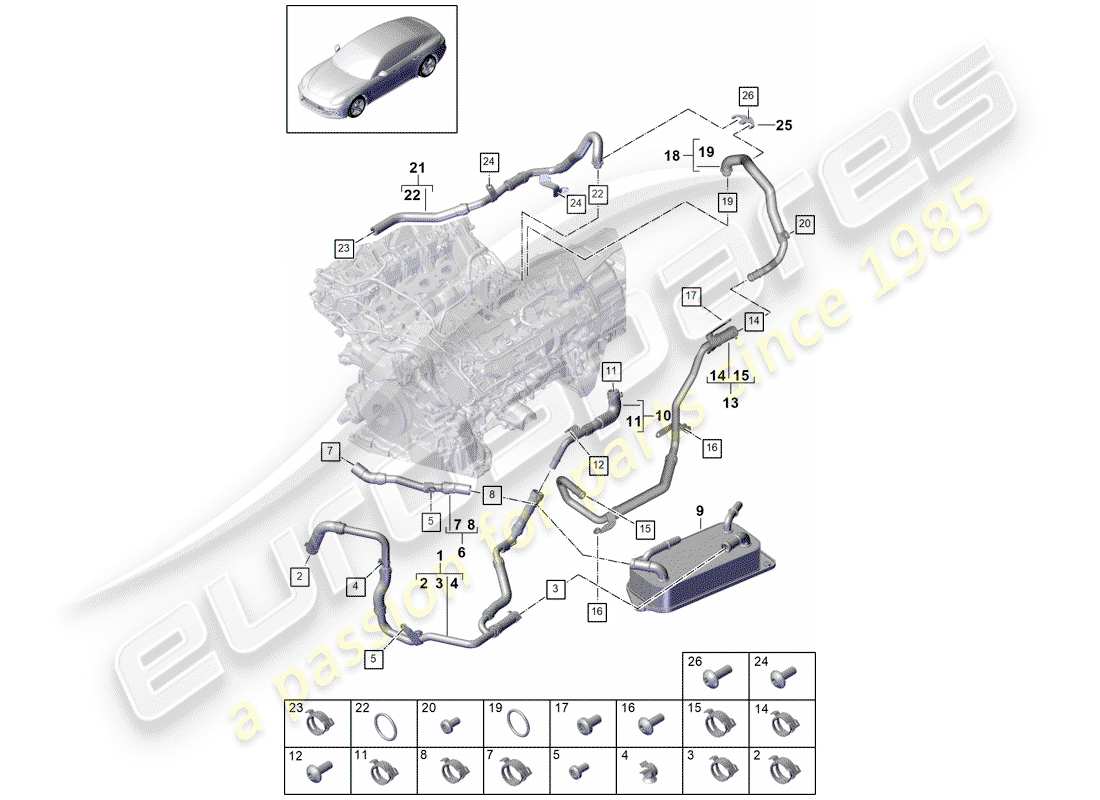 porsche panamera 971 (2018) water cooling part diagram