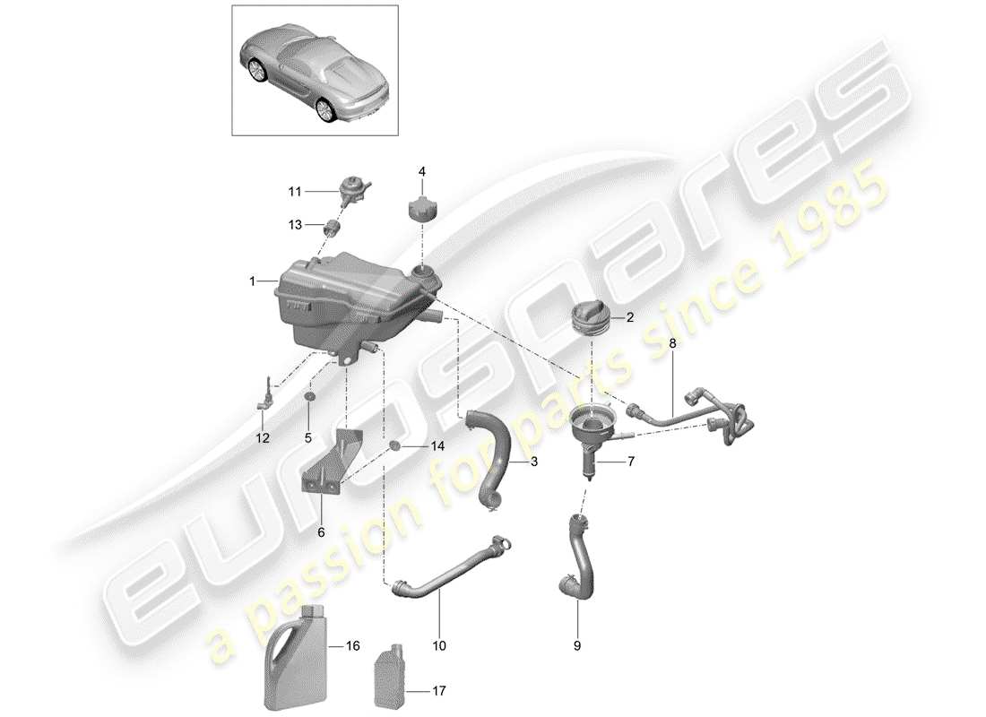 porsche boxster spyder (2016) water cooling 3 part diagram