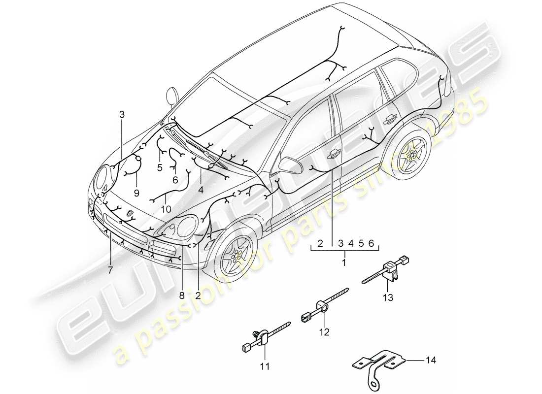 porsche cayenne (2006) wiring harnesses part diagram