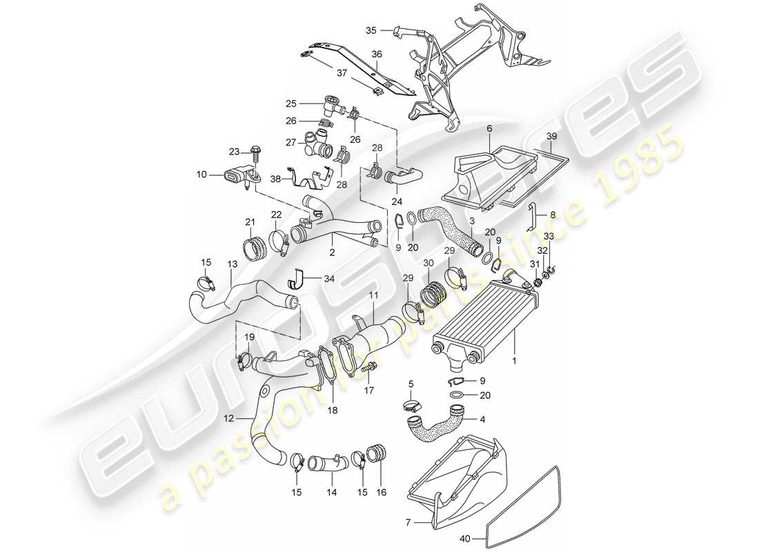 porsche 996 t/gt2 (2001) turbocharging part diagram