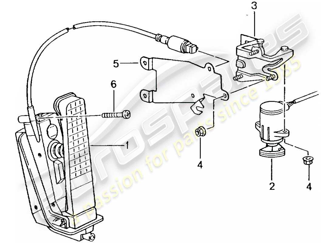 porsche 996 t/gt2 (2001) pedals - throttle control part diagram