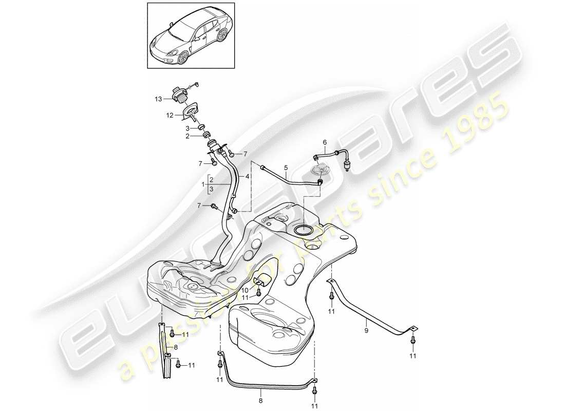 porsche panamera 970 (2011) fuel tank with part diagram