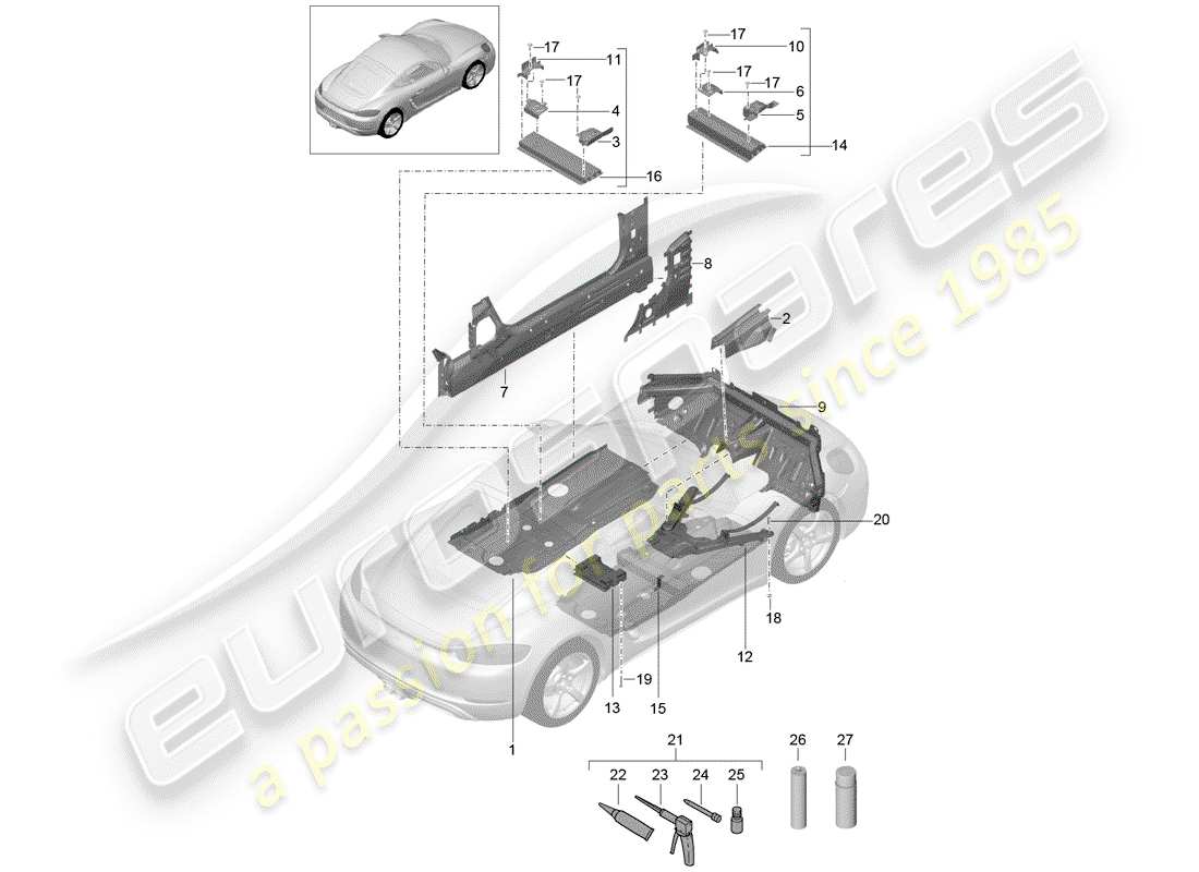 porsche 718 cayman (2018) floor plates part diagram