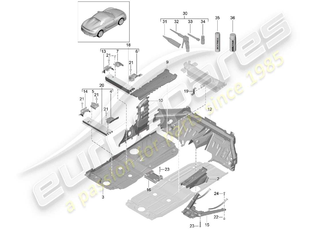 porsche boxster spyder (2016) floor part diagram