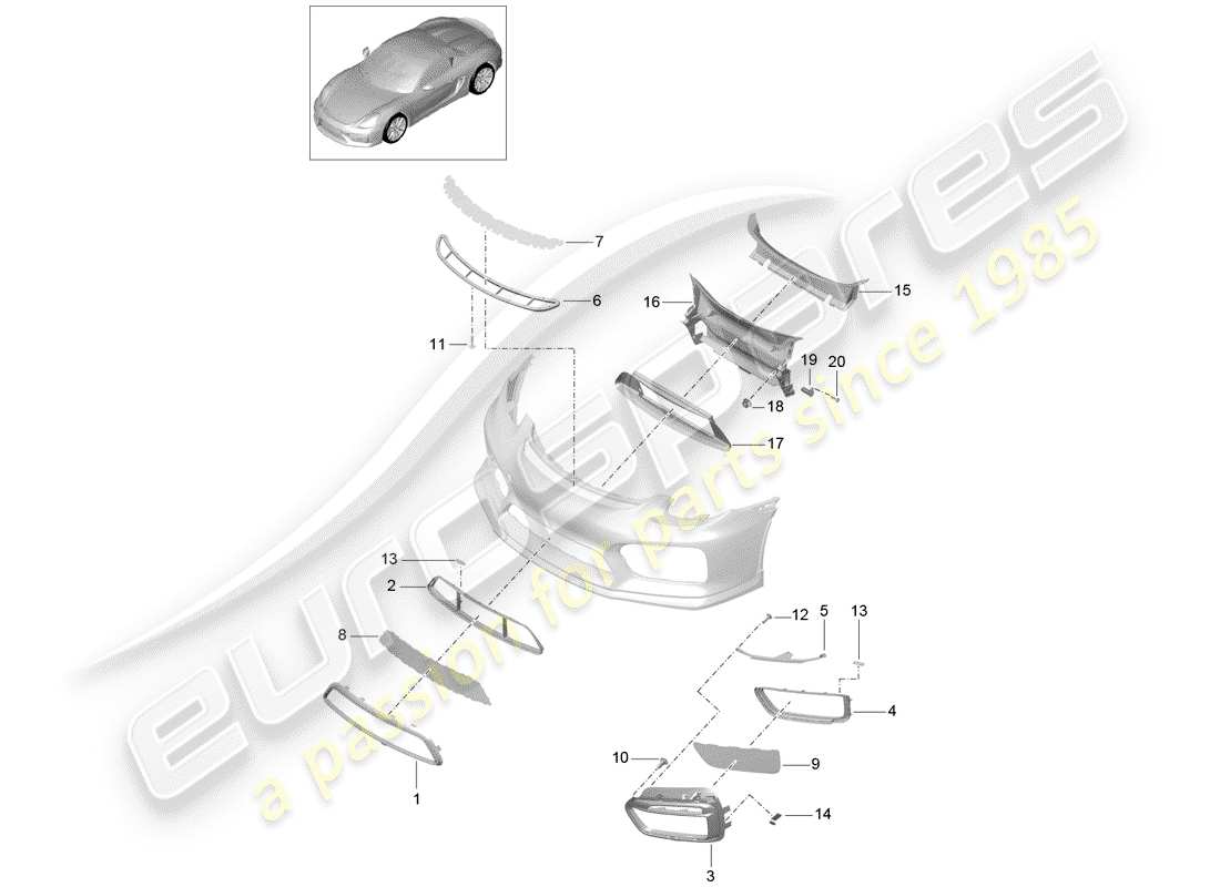 porsche boxster spyder (2016) bumper part diagram