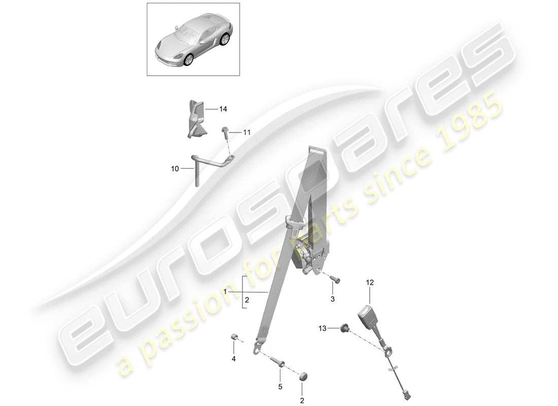 porsche 718 cayman (2017) three-point seat belt part diagram