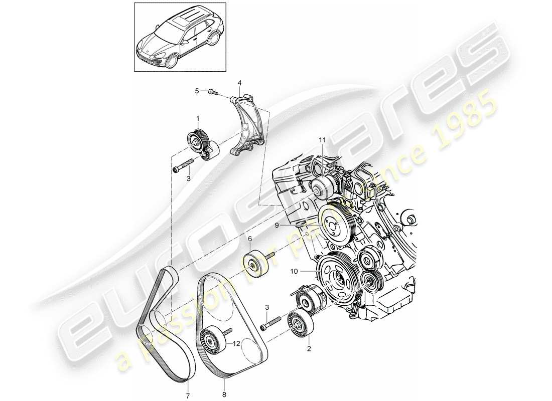 porsche cayenne e2 (2011) belt tensioning damper part diagram