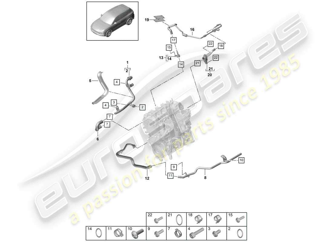 porsche cayenne e3 (2019) water cooling part diagram