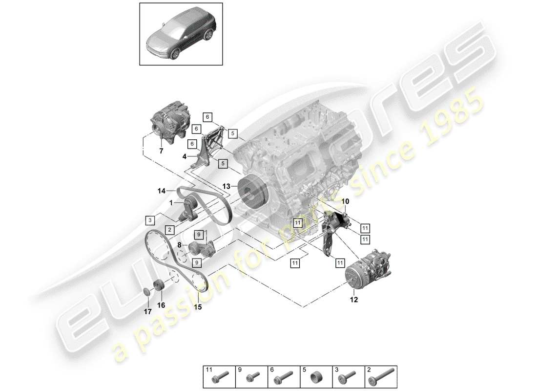 porsche cayenne e3 (2019) v-ribbed belt part diagram