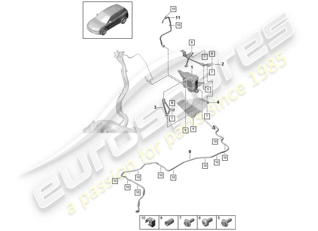 porsche cayenne e3 (2019) evaporative emission canister part diagram