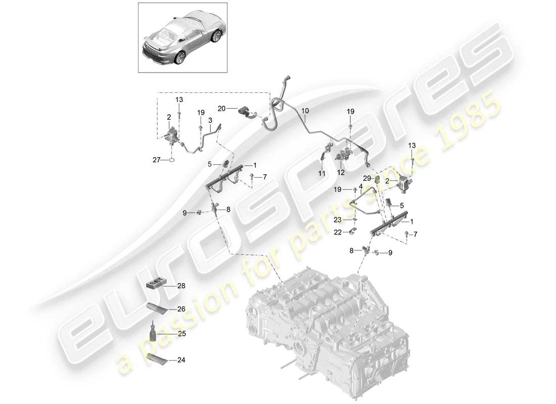 porsche 991r/gt3/rs (2020) fuel collection pipe part diagram