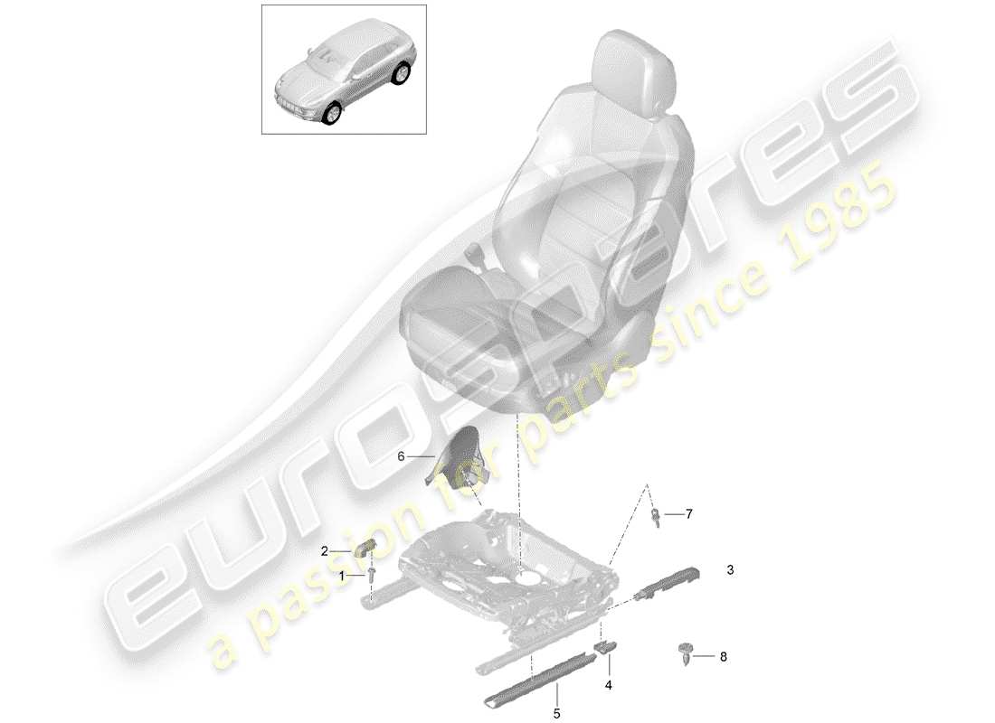 porsche macan (2018) seat rail part diagram