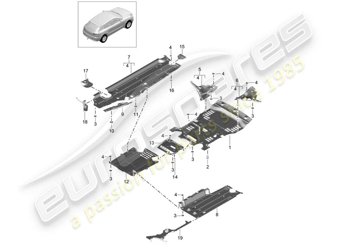 porsche macan (2018) underbody lining part diagram