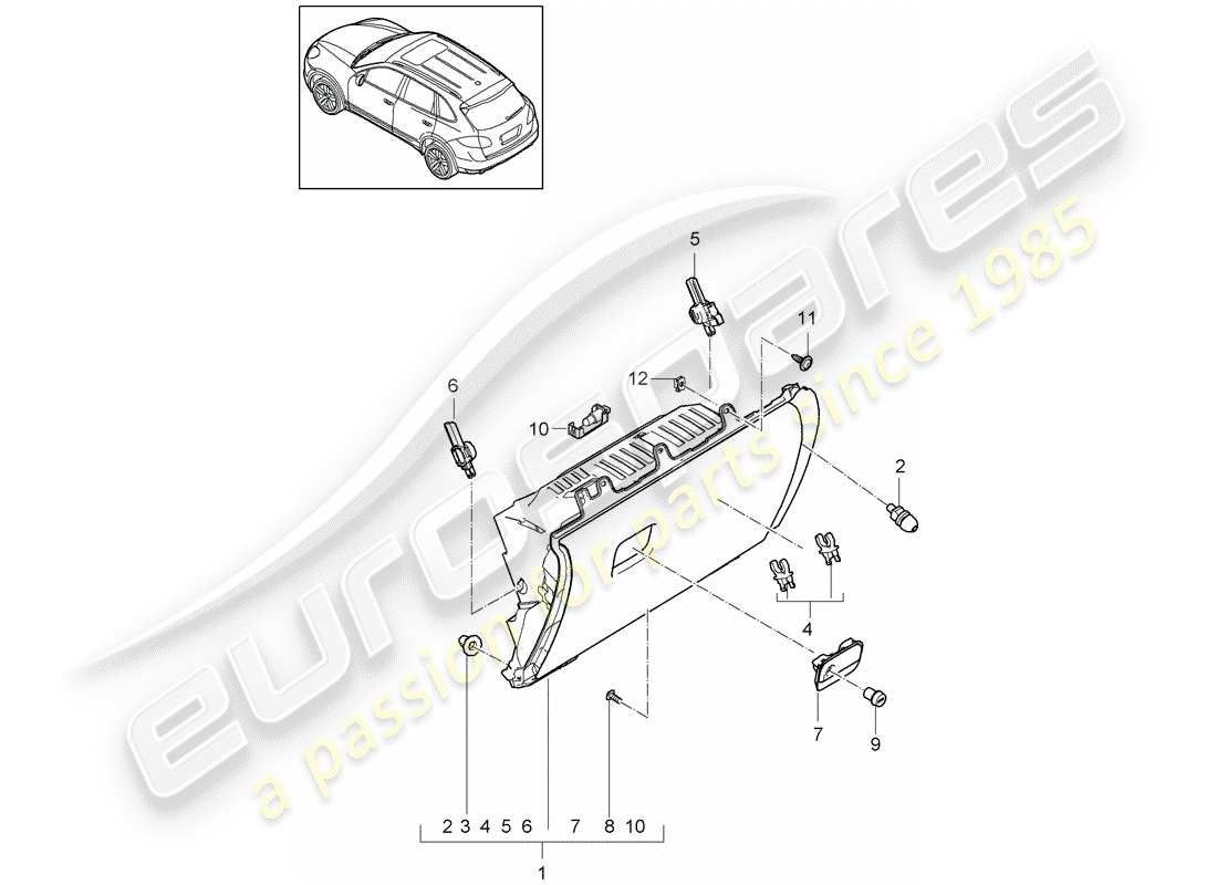 porsche cayenne e2 (2017) glove box part diagram