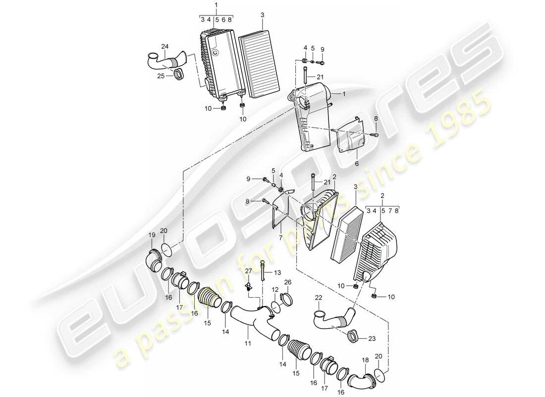 porsche cayenne (2009) air cleaner system part diagram