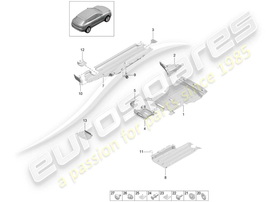 porsche macan (2019) underbody lining part diagram