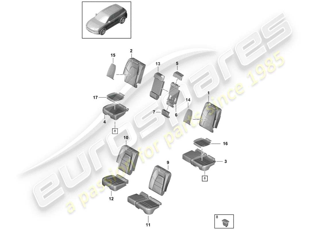 porsche cayenne e3 (2019) seat part diagram