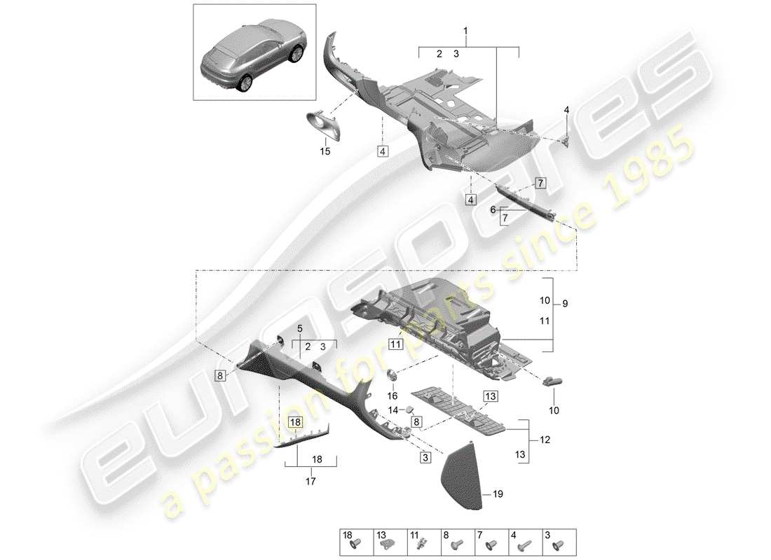 porsche macan (2019) glove box part diagram