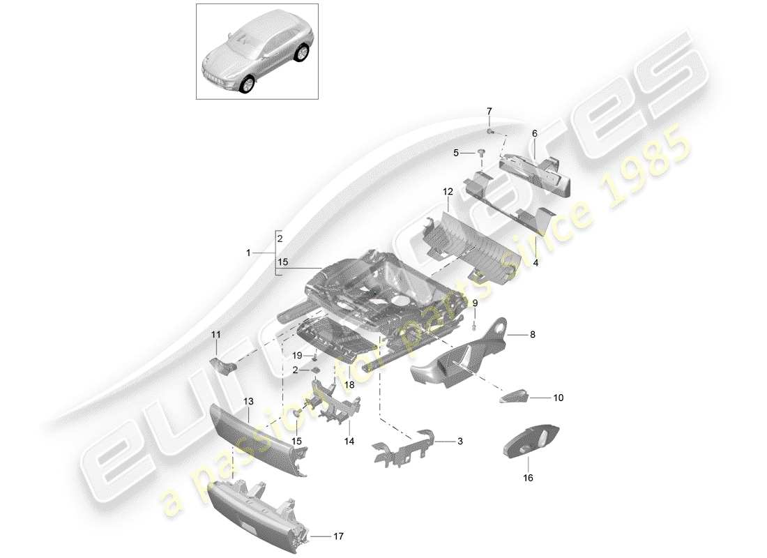 porsche macan (2018) seat frame part diagram