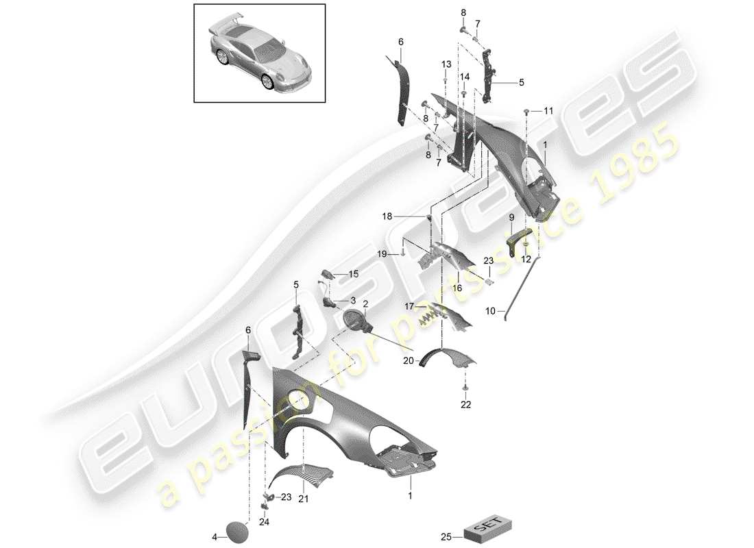 porsche 991 turbo (2016) fender part diagram