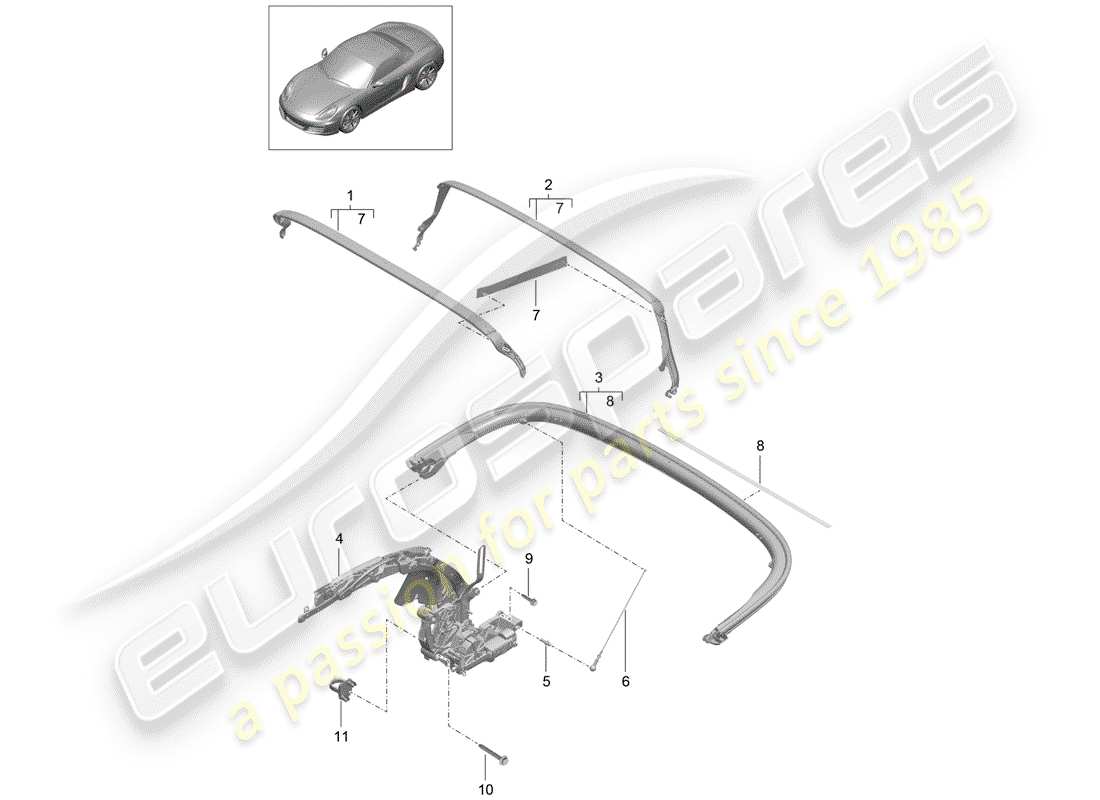 porsche boxster 981 (2015) top frame part diagram