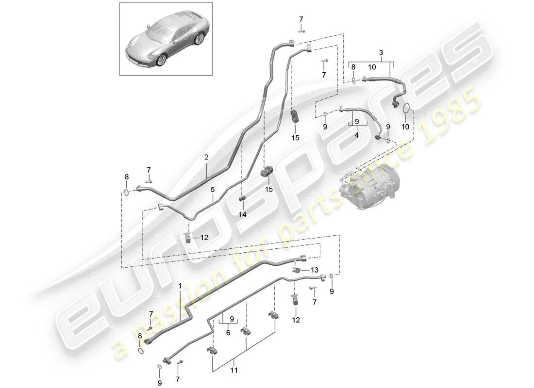 porsche 991 gen. 2 (2018) refrigerant line part diagram