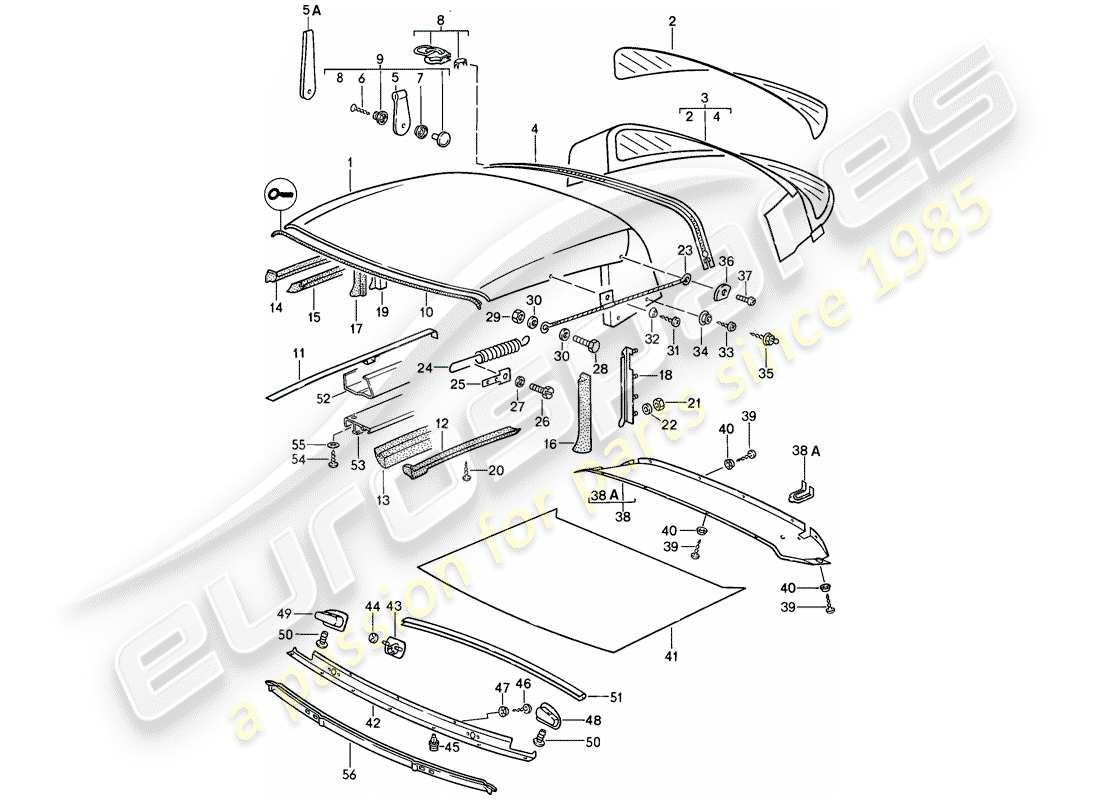 porsche 911 (1986) convertible top - seal strip - single parts part diagram