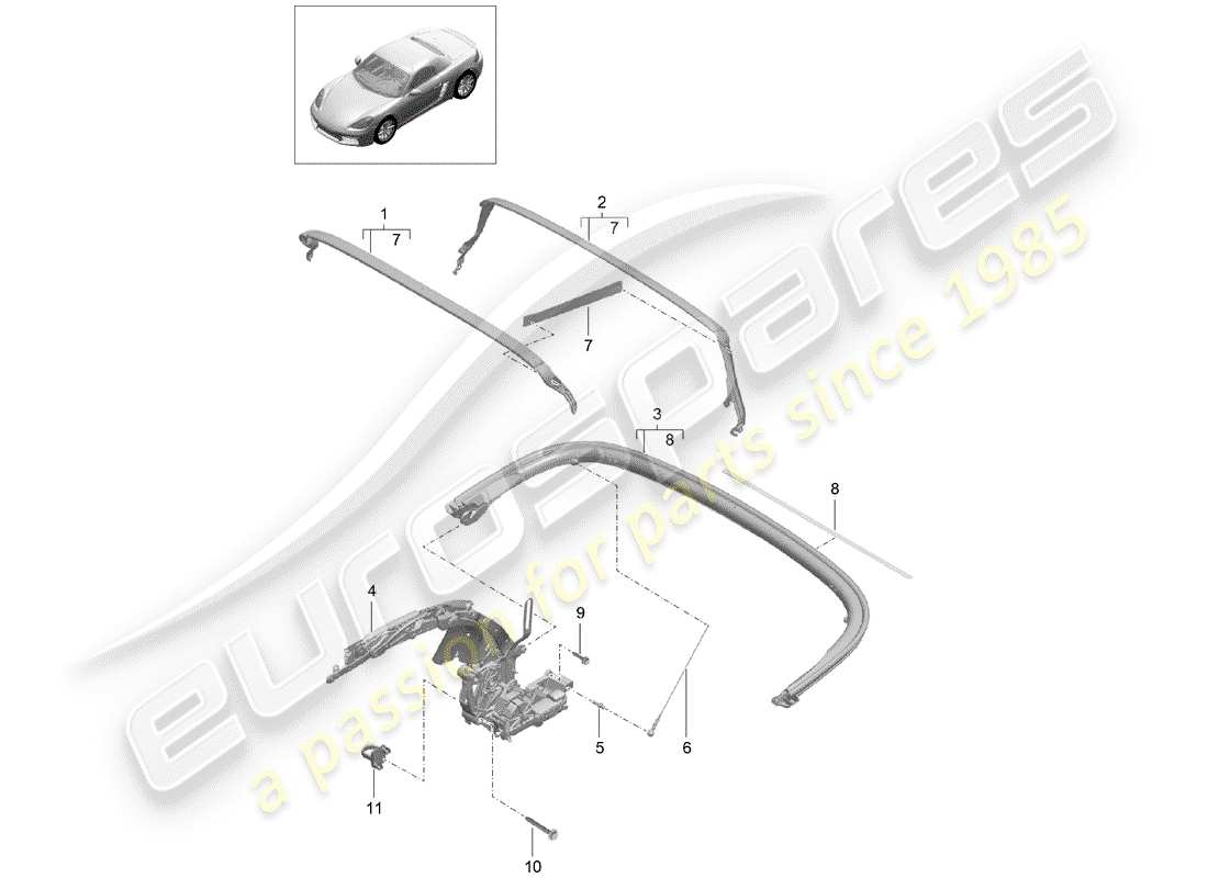 porsche 718 boxster (2018) top frame part diagram