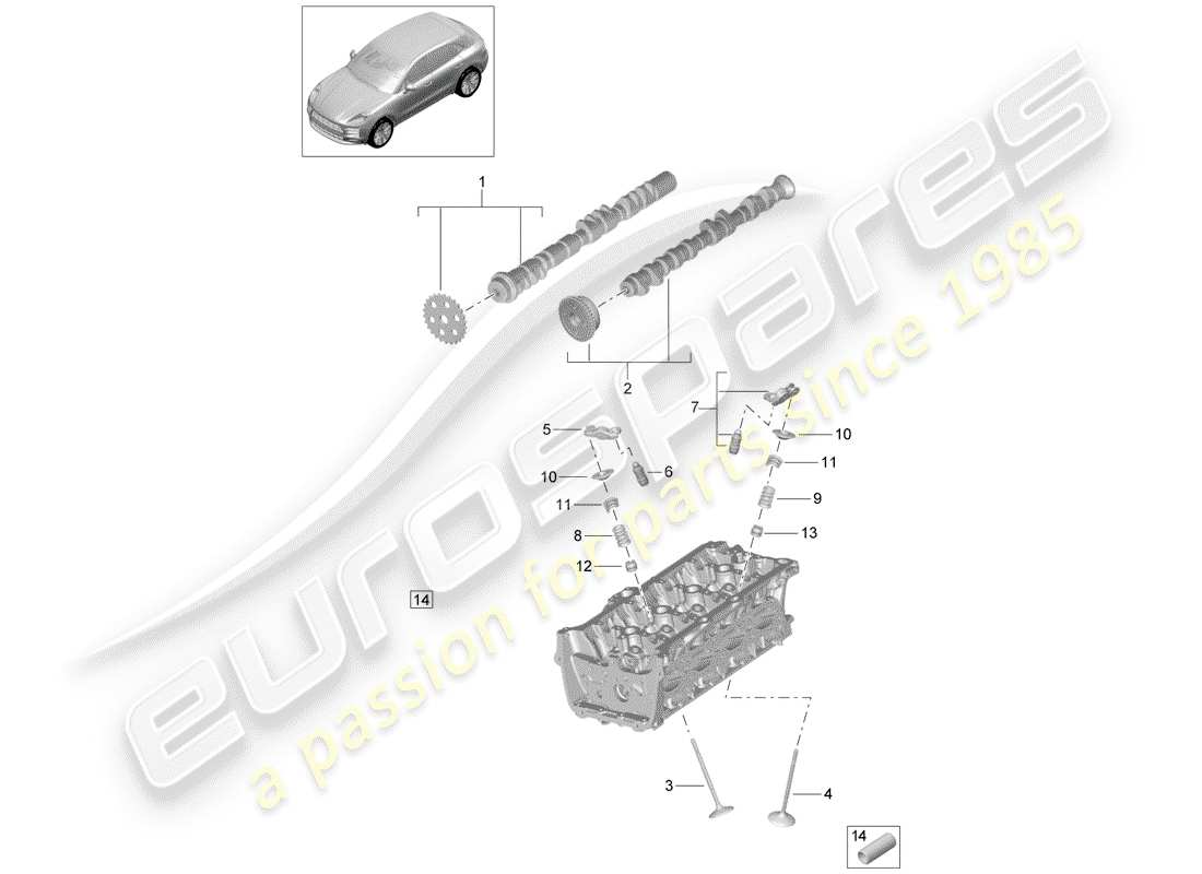 porsche macan (2019) camshaft, valves part diagram