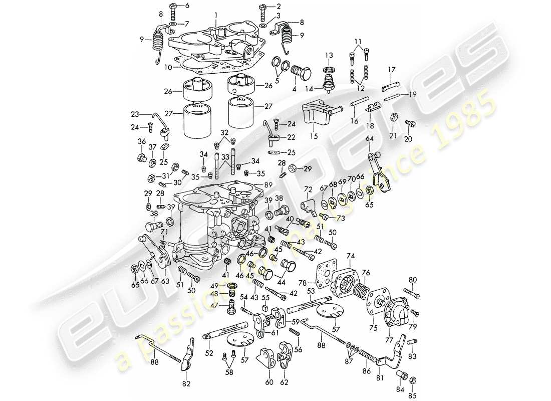 porsche 911/912 (1969) single parts - for - carburetor - solex-40 pii-4 - with: - throttle shaft - divided part diagram