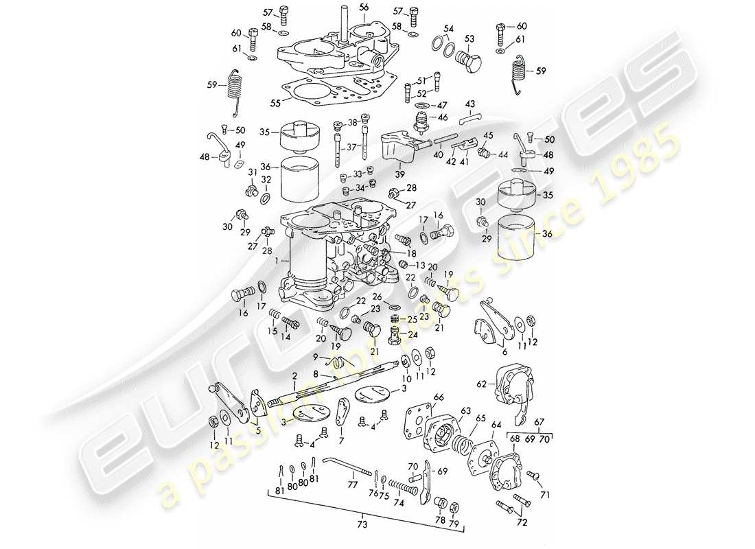 porsche 356b/356c (1965) single parts - for - carburetor - solex-40 pii-4/44 pii-4 part diagram