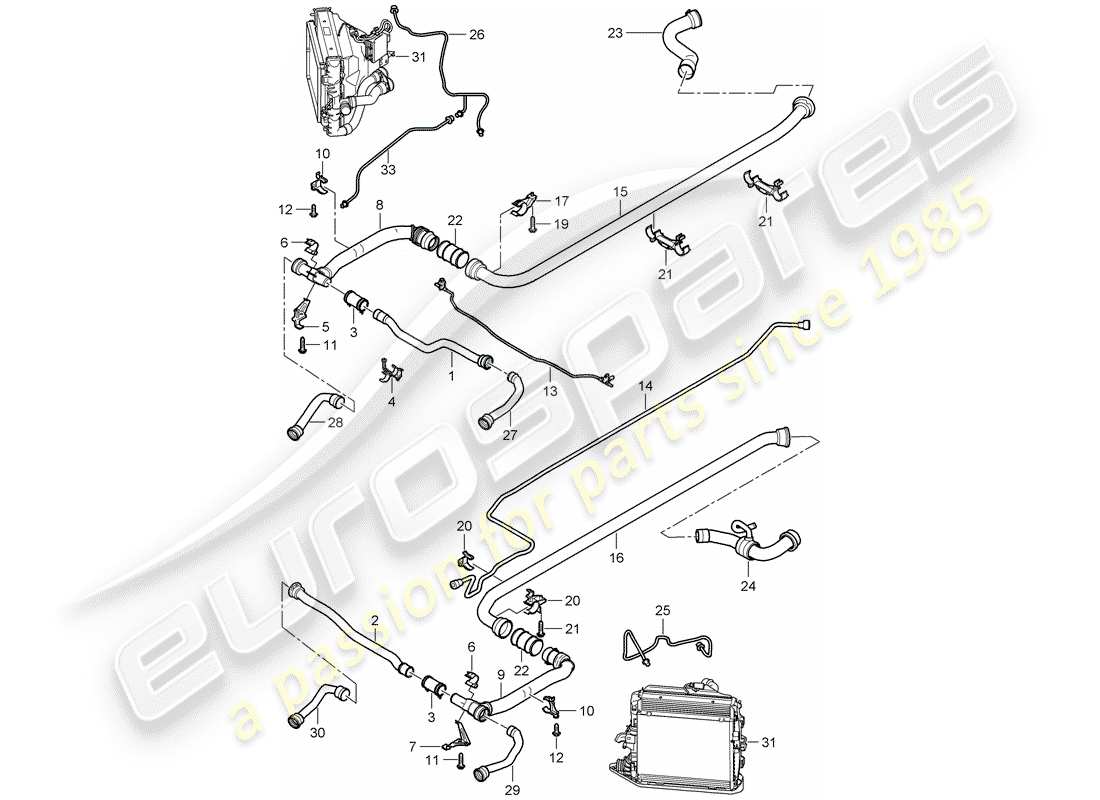 porsche 997 gt3 (2008) water cooling 2 part diagram