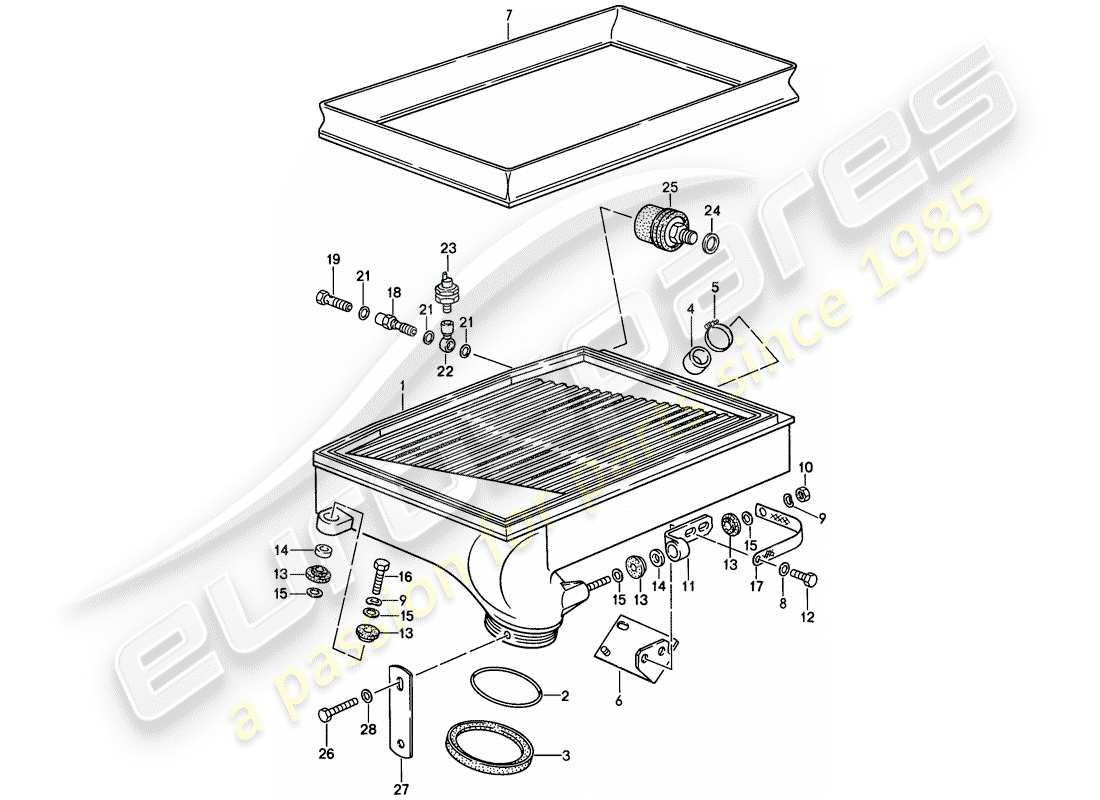 porsche 911 (1989) charge air cooler part diagram