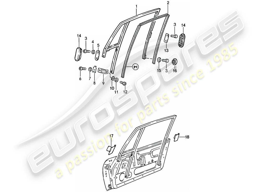 porsche 911 (1989) window frame part diagram