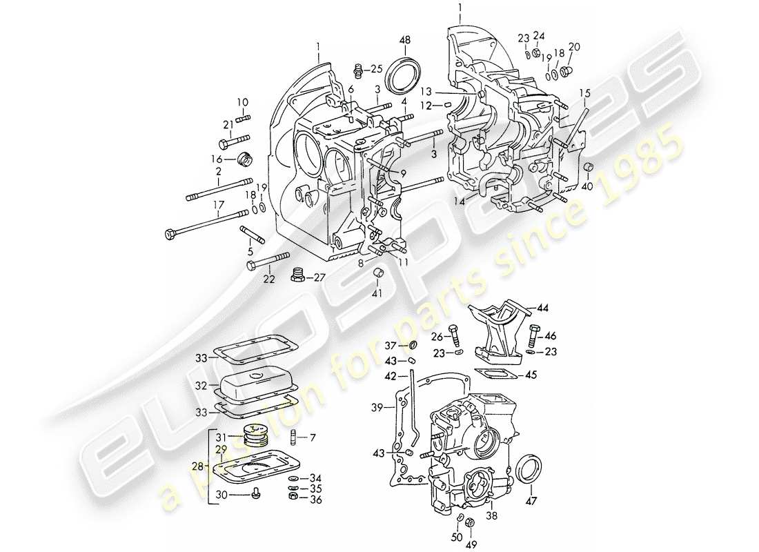 porsche 911/912 (1968) crankcase - repair set for maintenance - gasket set - see illustration: part diagram